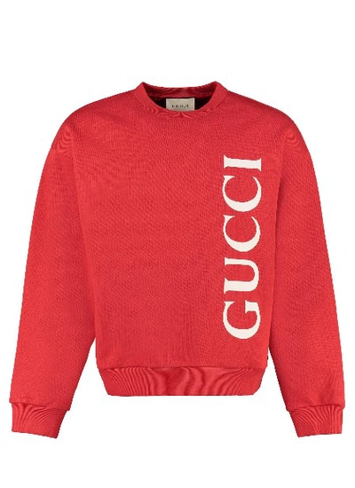 Shop Gucci Red Logo Print Crew Neck Sweatshirt