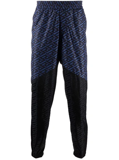Shop Versace Black/blue Panelled Logo-print Track Pants