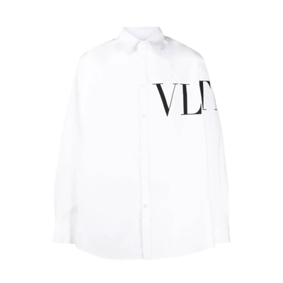 Shop Valentino Vltn-print Cotton Shirt In White