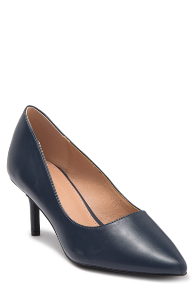 Shop French Connection Almond Toe Mid Heel Pump In Navy