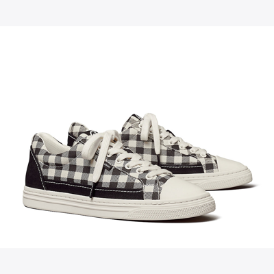 Shop Tory Burch Classic Court Sneakers In Black Gingham / Perfect Black