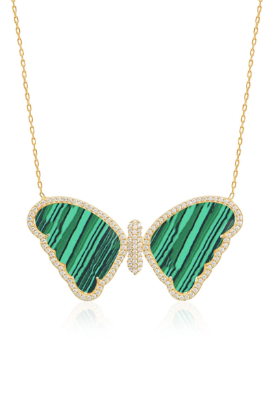 Gabi Rielle Women's Perfect Pairing 14k Gold Vermeil Malachite Butterfly Necklace In Gold