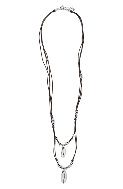 Shop Unode50 Straight To The Point Silver Plated Charm Leather Cord Layered Necklace
