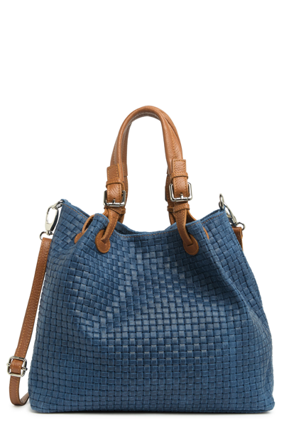 Shop Massimo Castelli Maison Heritage Weave Leather Tote Bag In Blue Jeans