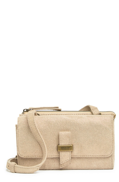 Shop American Leather Co. Essex Wallet Crossbody In Stone Shimmer