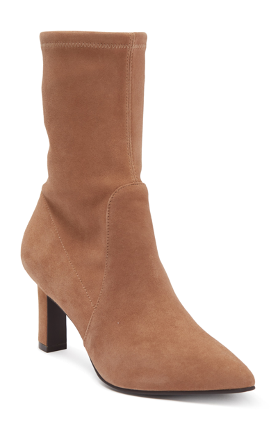 Shop Stuart Weitzman Brandie Block Heel Leather Sock Boot In Camel