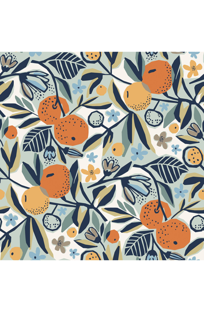 Wallpops Navy Clementine Garden Peel And Stick Wallpaper In Orange