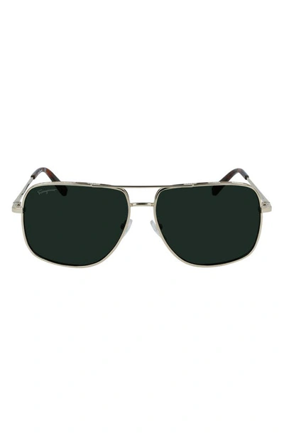 Shop Ferragamo 60mm Gancini Aviator Sunglasses In Shiny Gold