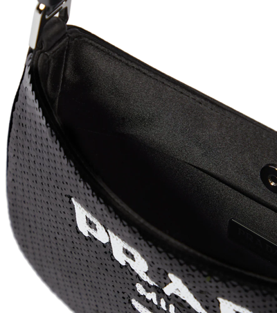 Prada Cleo Small Sequined Shoulder Bag In Nero+bianco