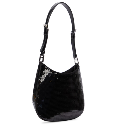 Prada Cleo Small Sequined Shoulder Bag In Nero+bianco