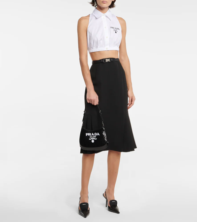 Prada Cleo Small Sequined Shoulder Bag In Nero+bianco