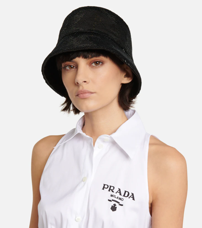 Prada Cappello Da Pescatore In Paillettes Nere Donna In Nero+bianco