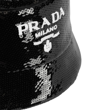 Prada Cappello Da Pescatore In Paillettes Nere Donna In Nero+bianco