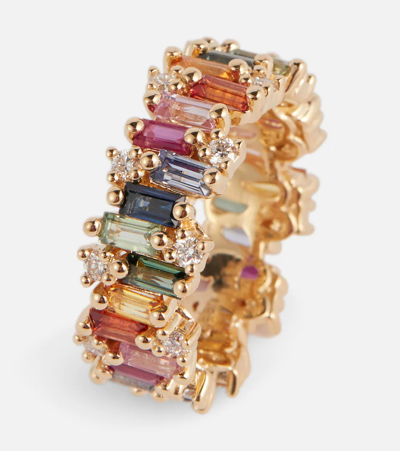 Shop Suzanne Kalan Audrey 18kt Gold Ring With Sapphires And Diamonds In Rainbow