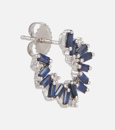 Shop Suzanne Kalan 18kt White Gold Earrings With Diamonds And Sapphires In Dark Blue