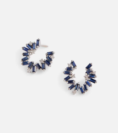 Shop Suzanne Kalan 18kt White Gold Earrings With Diamonds And Sapphires In Dark Blue