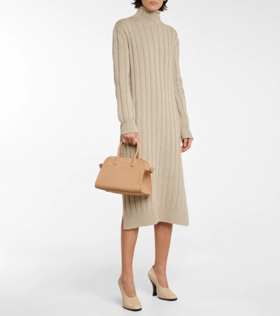 Shop The Row Margaux Small Grained Leather Tote In Light Camel Pld