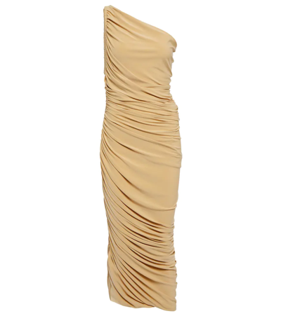 Shop Norma Kamali Diana One-shoulder Jersey Midi Dress In Blonde