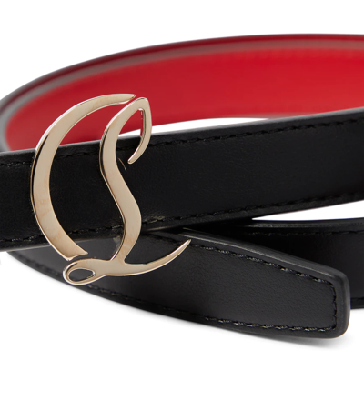 Christian Louboutin Womens Black/loubi/silver Cl Logo-embellished Leather Belt 30 In Black/gold