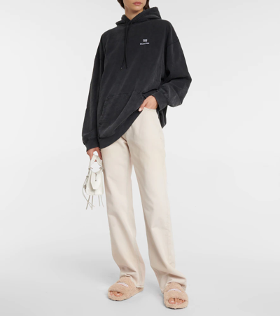 Balenciaga Furry Logo-embroidered Faux Shearling Slides In Beige