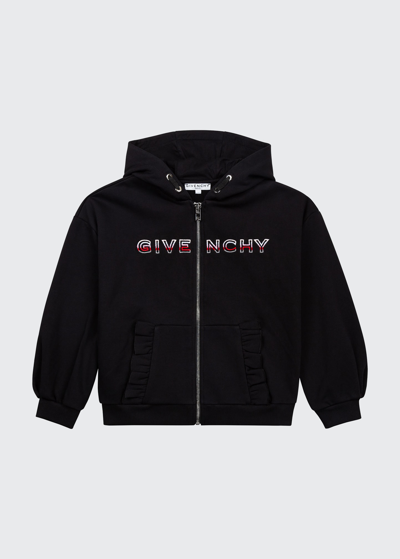 Shop Givenchy Girl's Ruffle-pocket Logo Zip Hoodie Jacket In 45s-pink Pale
