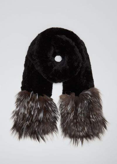 Shop Adrienne Landau Rabbit & Fox Fur Knit Scarf In Black/silv