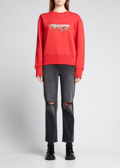 Shop Givenchy Logo Rose-embroidered Sweatshirt In Vermillon