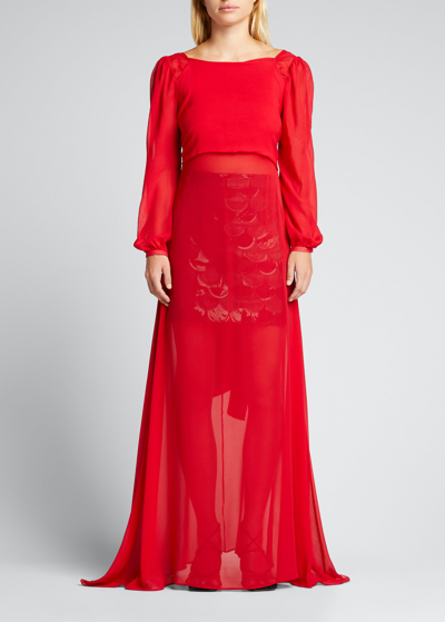Shop Aliétte Tie-neck Silk Georgette Gown In Red