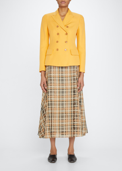 Shop Akris Double-breasted Cotton-silk Stretch Blazer In Marigold