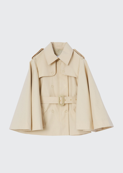 Shop Burberry Girl's Freda Flared-sleeve Trench Cape In Soft Fawn