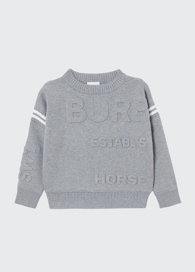 Shop Burberry Girl's Guernsey Tonal Embossed Logo Sweater In Grey Melange