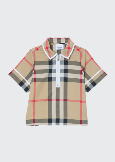 Shop Burberry Girl's Thalia Vintage Check Collared Shirt In Archive Beige Ip