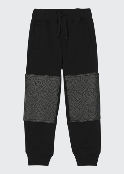 Shop Burberry Boy's Timmy Tb Quilted Jogger Pants In Black