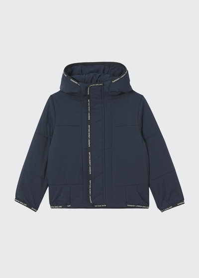 Shop Burberry Boy's Logo Tape Hooded Jacket In Midnight