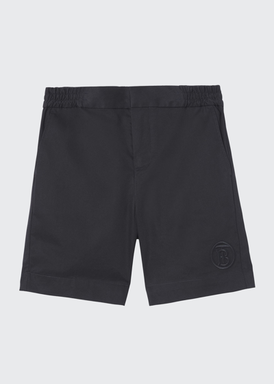 Shop Burberry Boy's Leonard Tb Embroidered Chino Shorts In Black