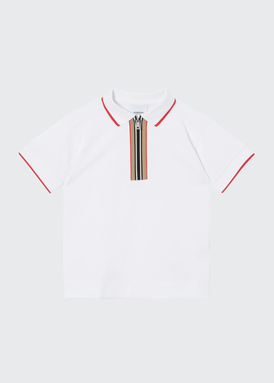 Shop Burberry Boy's Samuel Icon Strip Polo Shirt In White