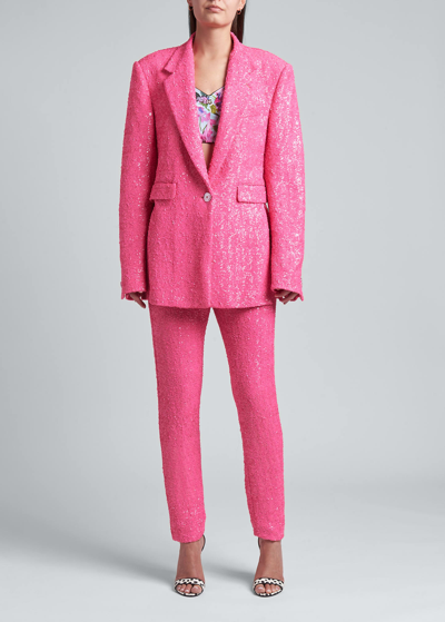 Shop Dolce & Gabbana Oversized Sequin Single-breasted Blazer In Pink 3