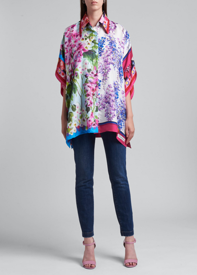 Shop Dolce & Gabbana Floral Scarf-print Silk Twill Shirt In Combined