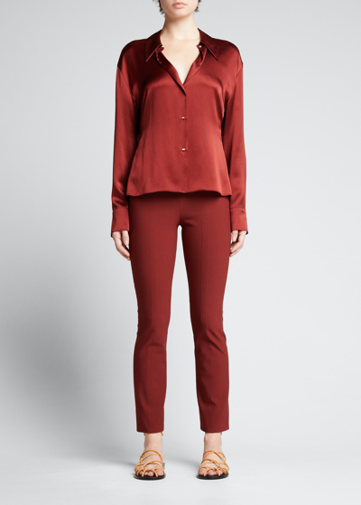 Shop Vince Stitch-front Seam Leggings In Dk Currant