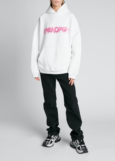 Shop Balenciaga Slime Logo Print Wide-fit Hoodie In Whte/pink