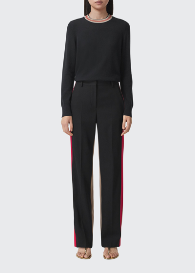 Shop Burberry Tilda Saddle Stripe Cashmere-blend Sweater In Black
