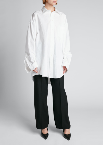 Shop Balenciaga Back-slit Oversized Button-down Poplin Shirt In Blanc