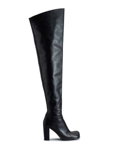 Shop Bottega Veneta Over-the-knee Zip Leather Boots In Black