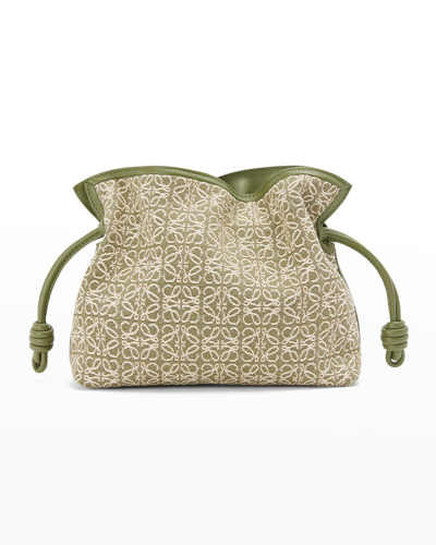 Shop Loewe Flamenco Mini Jacquard Drawstring Clutch Bag In Green