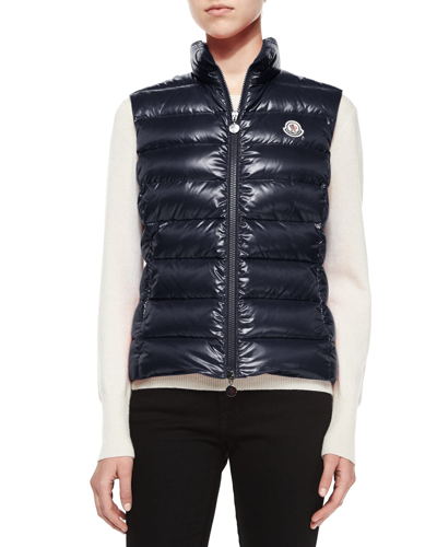 Shop Moncler Ghany Shiny Quilted Puffer Vest In Navy