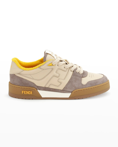 Shop Fendi Match Mixed Leather Ff Sneakers In Beige