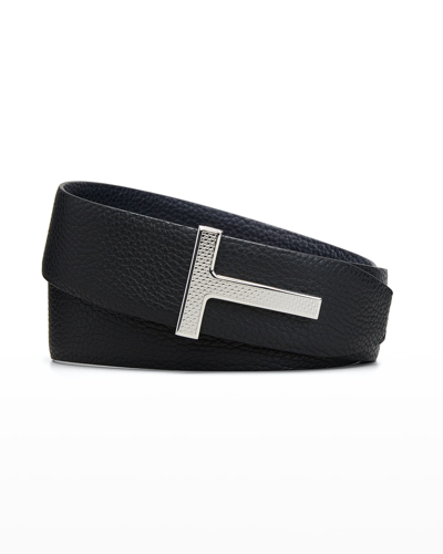 Shop Tom Ford Men's T-buckle Reversible Leather Belt In Dark Navy Black