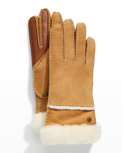 Shop Ugg Seamed Touchscreen Shearling-lined Gloves In Chesnut