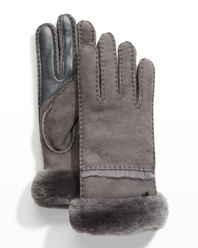 Shop Ugg Seamed Touchscreen Shearling-lined Gloves In Metal