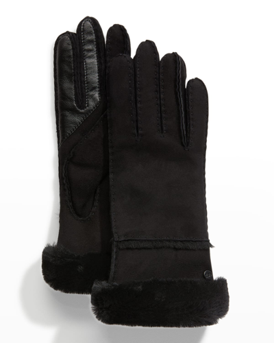 Shop Ugg Seamed Touchscreen Shearling-lined Gloves In Black
